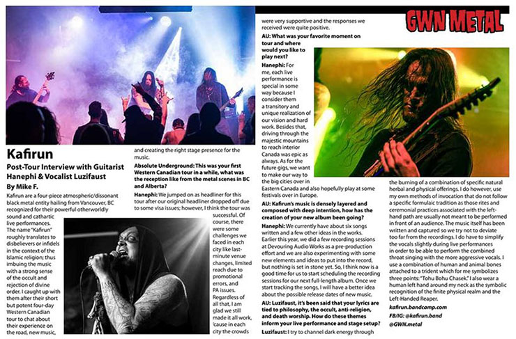 KAFIRUN band interview with Absolute Underground magazine issue August 2024